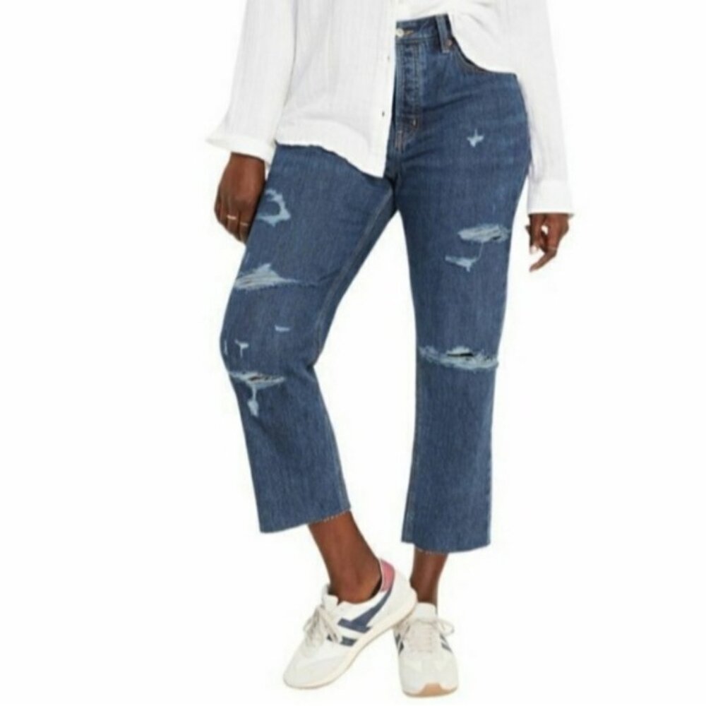 Old Navy High Rise Slouchy Straight Leg Distressed Ankle Jeans Women's Size 2